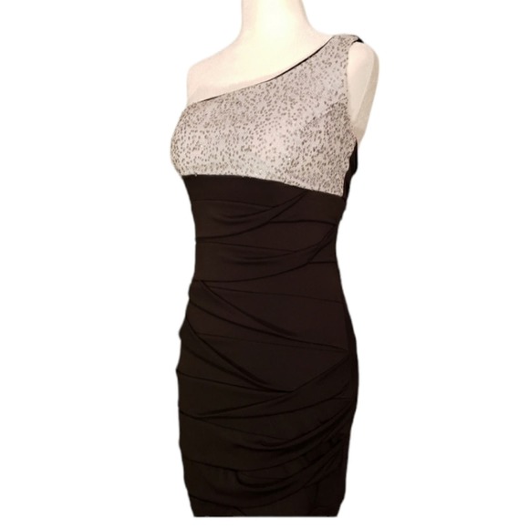 Ruby rox stunning silver black bodycon one shoulder party dress size small - Picture 2 of 8